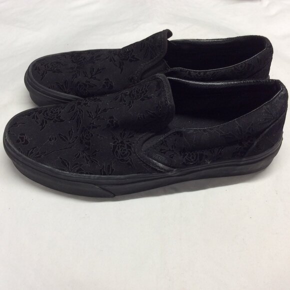 Vans Women’s Size 9 Black Velvet Rose Classic Slip On Sneakers - Picture 3 of 9